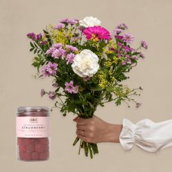 Mini pastel buket med jordbær vingummi