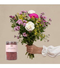 Mini pastel buket med jordbær vingummi